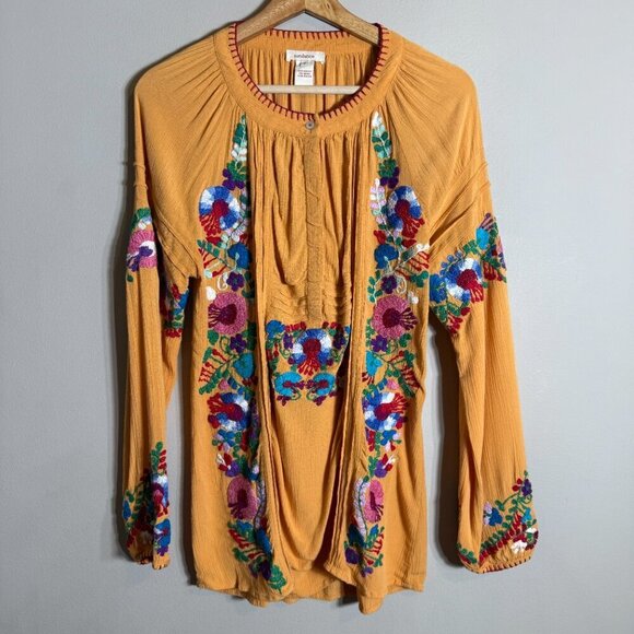 Sundance Catalog Fabled Table Embroidered Blouse Women's Small Gold Floral Flowy - Picture 5 of 13